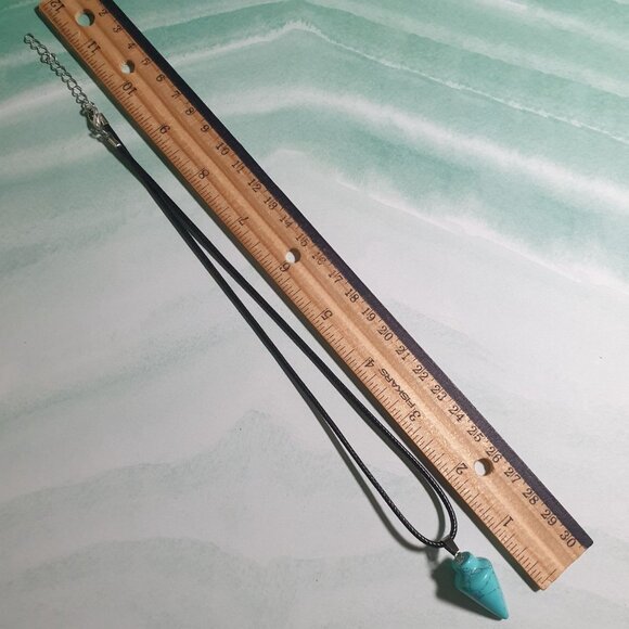 Turquoise Acrylic Pendant Necklace With Adjustable Black Cord & Lobster Clasp - Picture 4 of 4